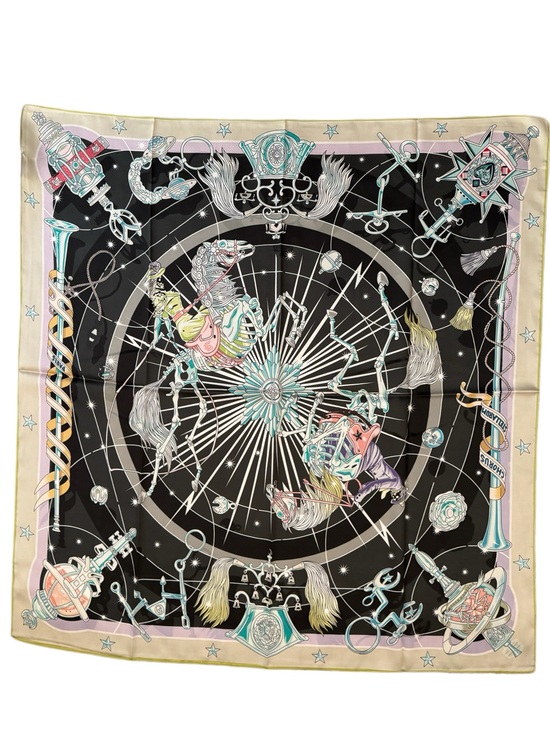 Accessories - Luxury 90 Astrological Carousel Silk Scarf in Black, Pink, Mint